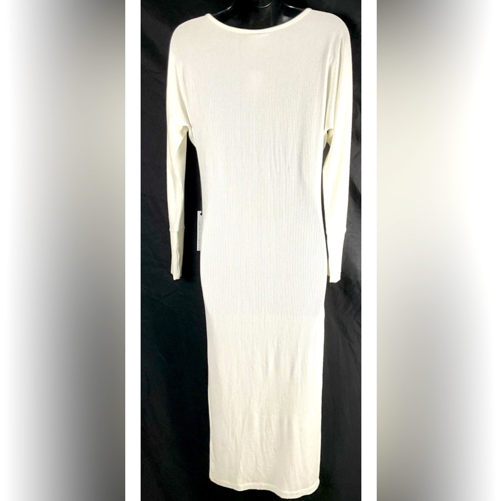 STILLWATER Women’s XS Ivory Ribbed Midi Dress Side Slit LS‎ NWT - Picture 2 of 12